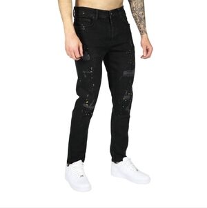 #6036 Men's Black Slim Paint-Splatter Jeans